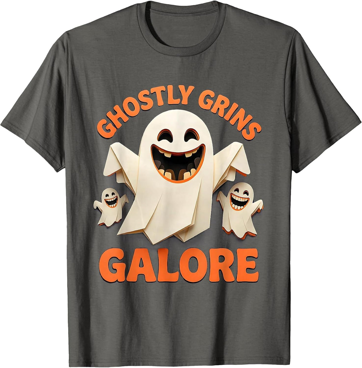 Ghostly Grins Galore Dental Halloween Design T-Shirt - Asphalt Grey