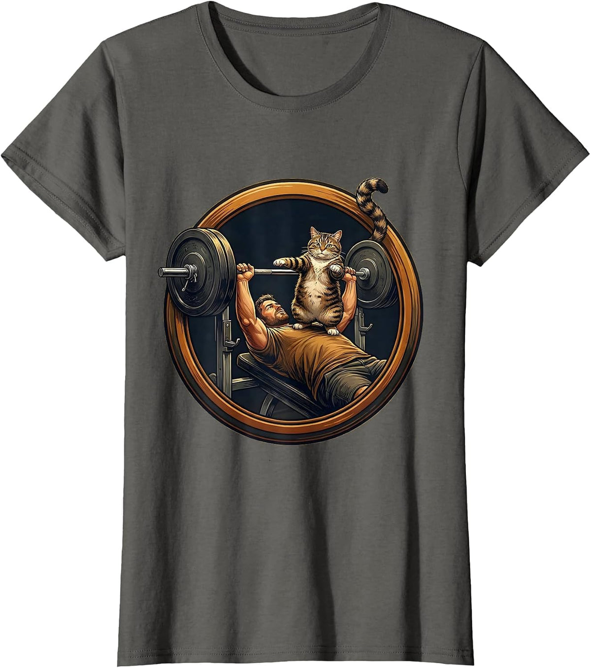 Women's Cat Dad Weightlifting Spotter Graphic Tee T-Shirt - Asphalt Grey
