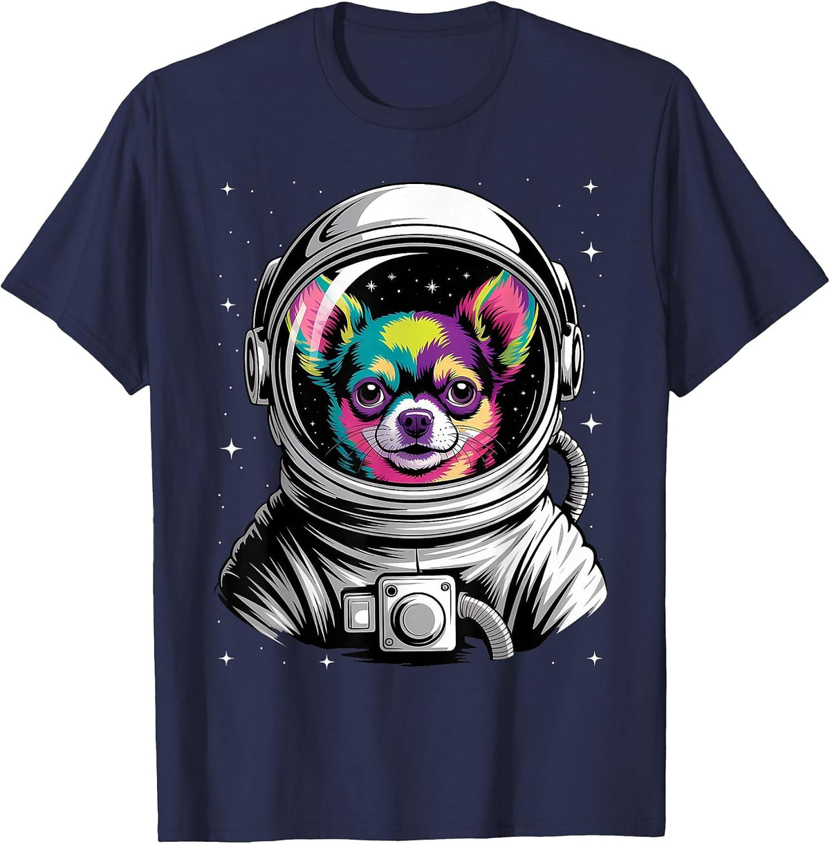 Chihuahua in Space Cute Colorful Cosmic Astronaut Funny T-Shirt - Navy Blue