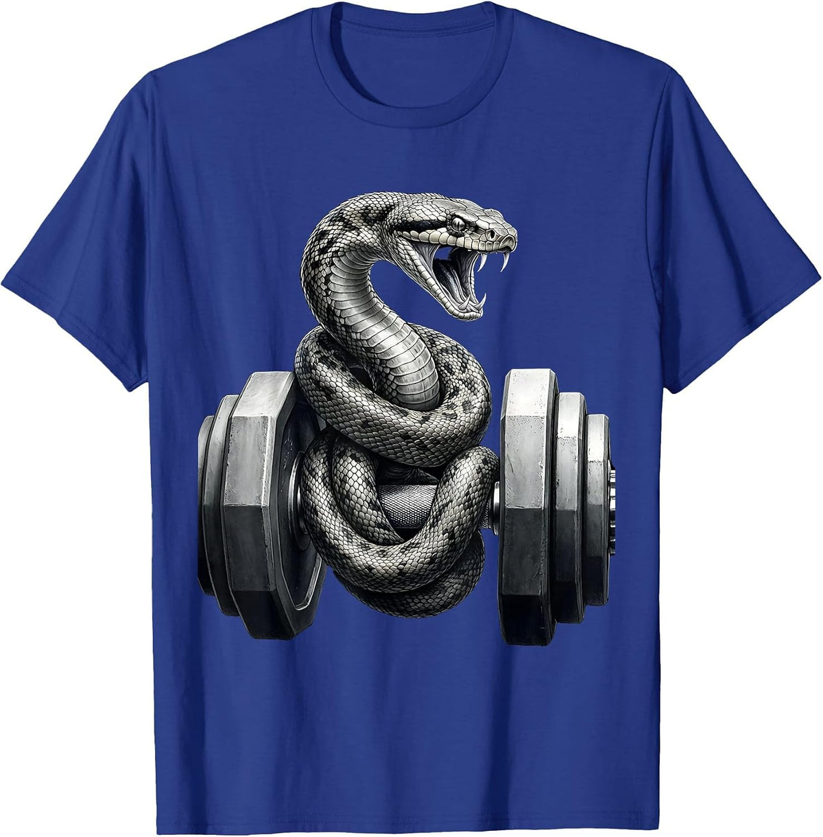 Snake Coiled Around Dumbbell Workout Graphic T-Shirt - Royal Blue