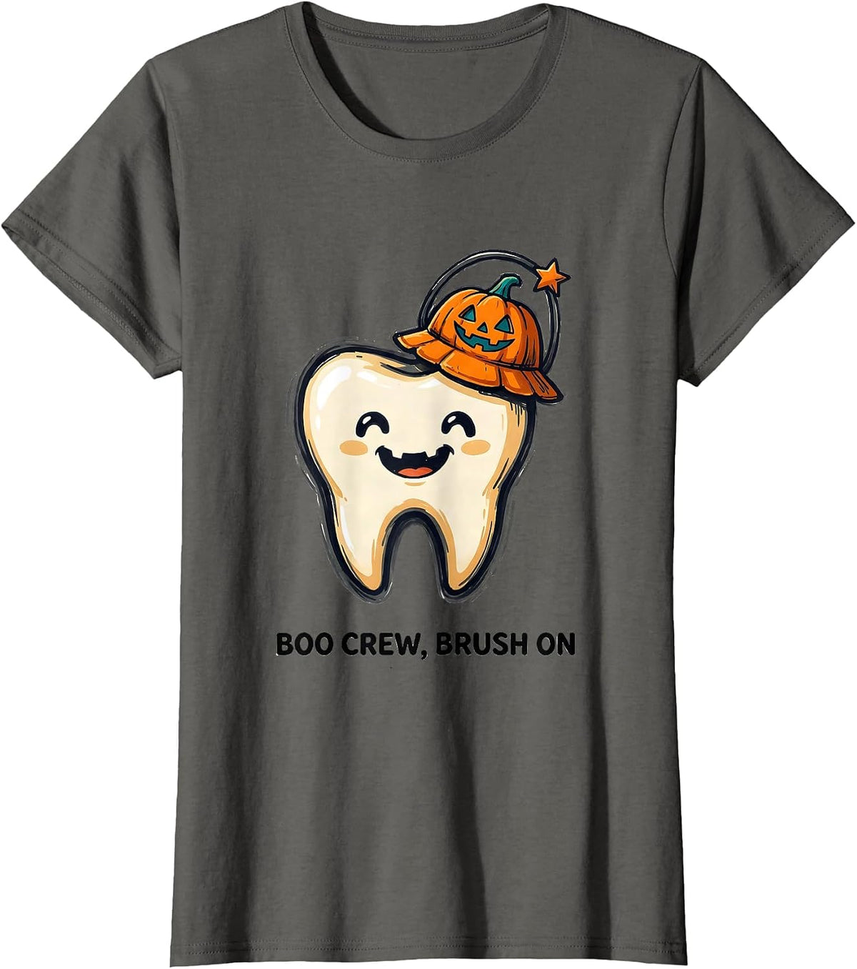Women's Boo Crew Brush On Dental Squad Halloween Costume Humor T-Shirt - Asphalt Grey