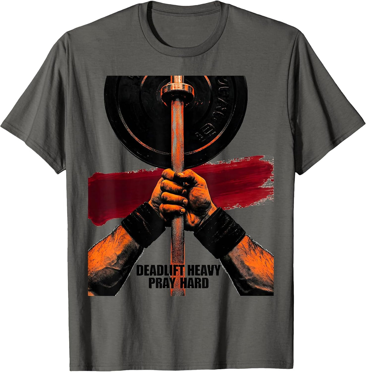 Deadlift Heavy Pray Hard Christian Gym Faith Motivation T-Shirt - Asphalt Grey