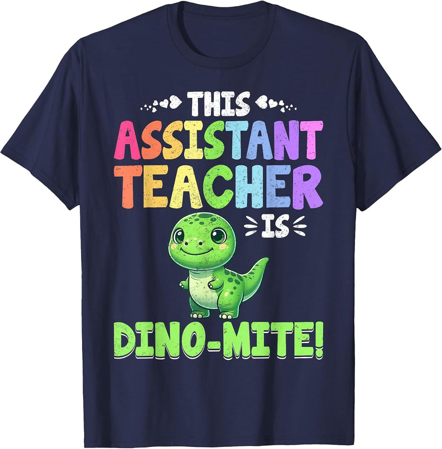 Teacher Assistant is Dino Mite T-Rex Dinosaur Teacher Aide T-Shirt - Navy Blue