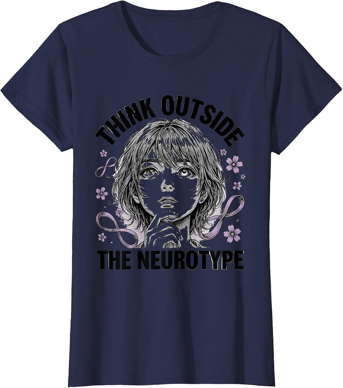 Women's Think Outside the Neurotype Autism Awareness Design T-Shirt - Navy Blue