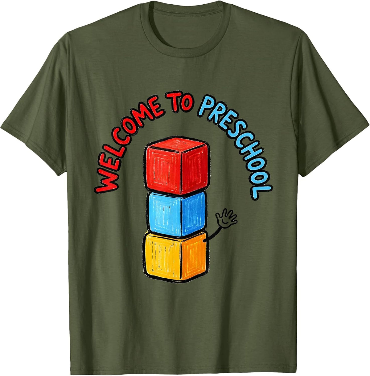Men's Welcome To Preschool Naive Kidcore Teacher Appreciation Gift T-Shirt - Olive Green