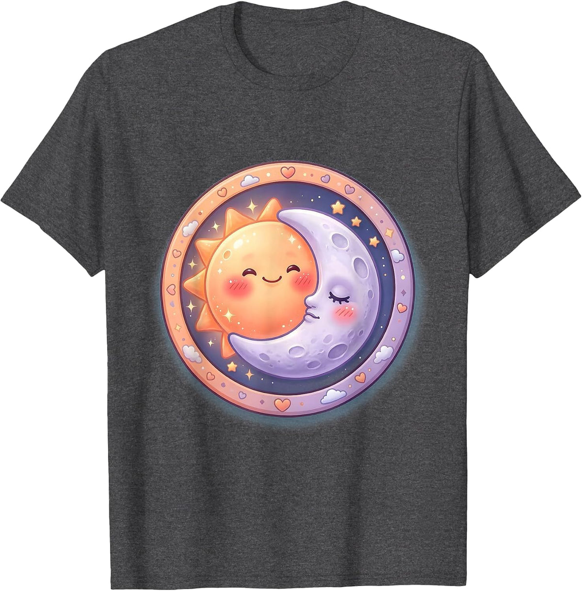 Men's Couples Matching Sun Melting Into Moon Horizon T-Shirt - Dark Heather Grey