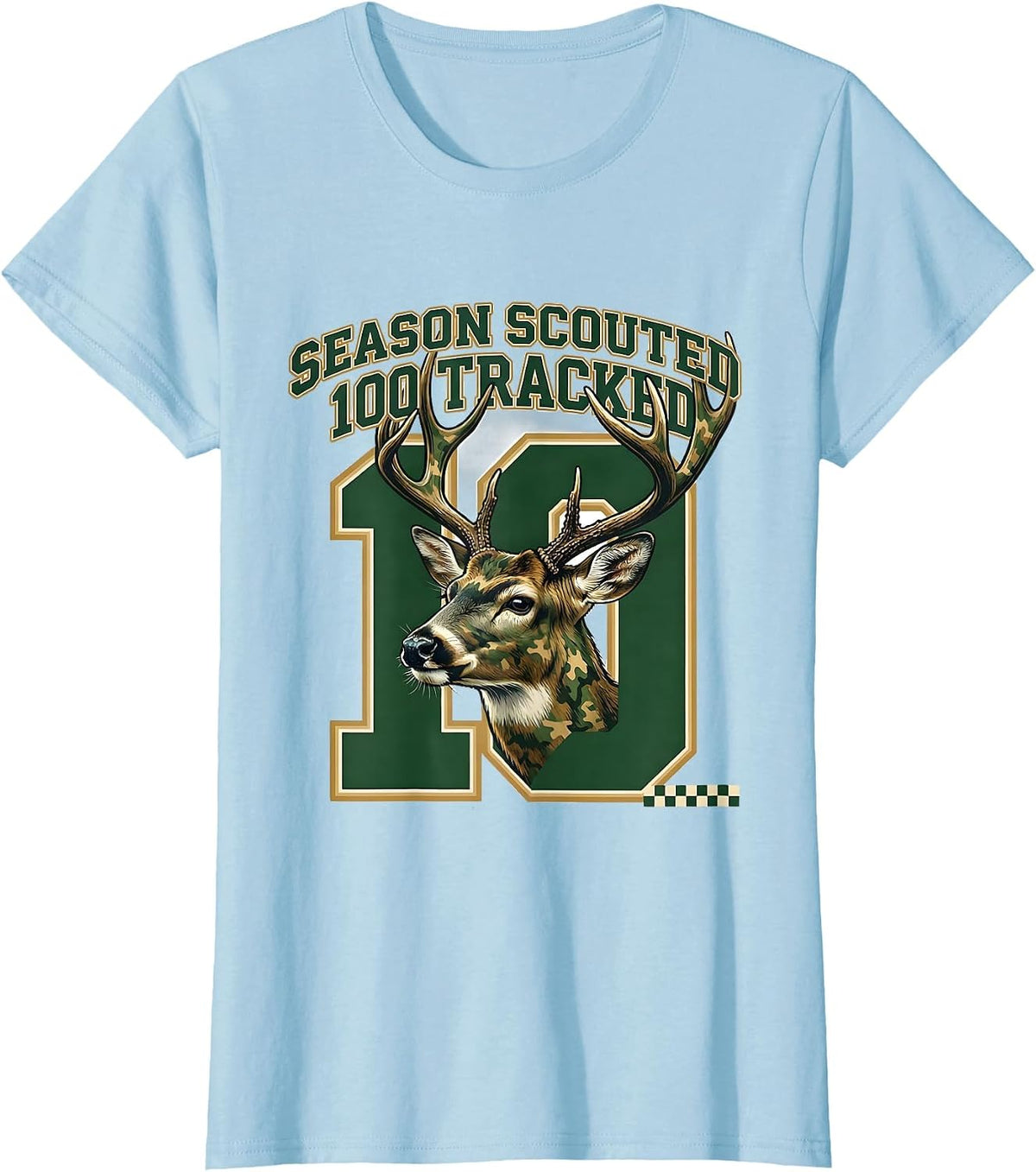 Season Scouted, 100 Tracked Sports Deer Hunting Camo Boys T-Shirt - Baby Blue