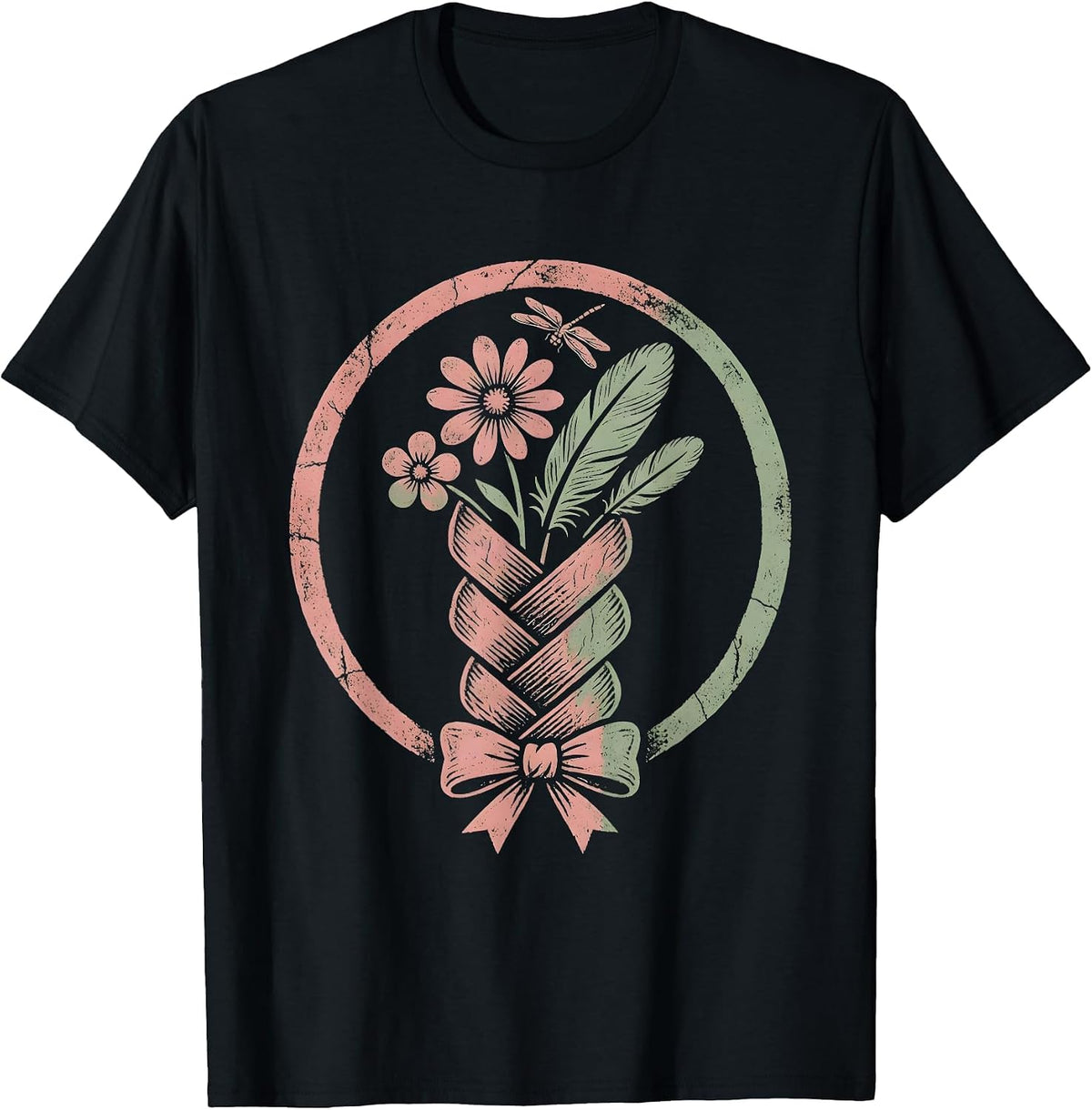 Men's Wildflower Braid Western Boho Hair Art T-Shirt - Black