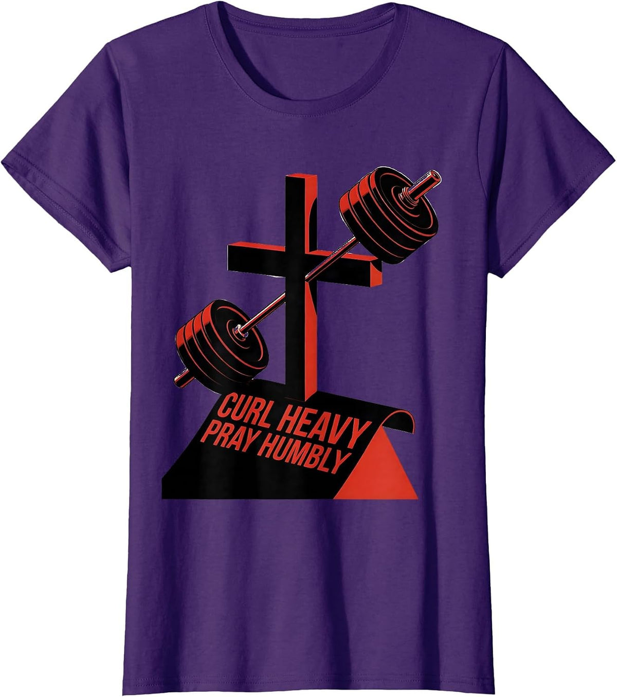 Women's Curl Heavy Pray Humbly Faith Motivation Christian Gym T-Shirt - Purple