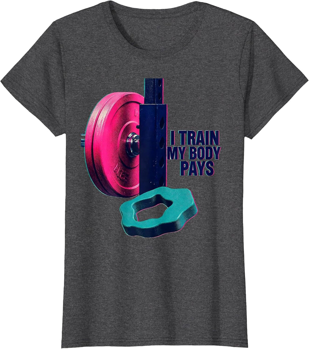 Women's I Train My Body Pays Funny Gym Workout Humor Weightlifting T-Shirt - Dark Heather Grey