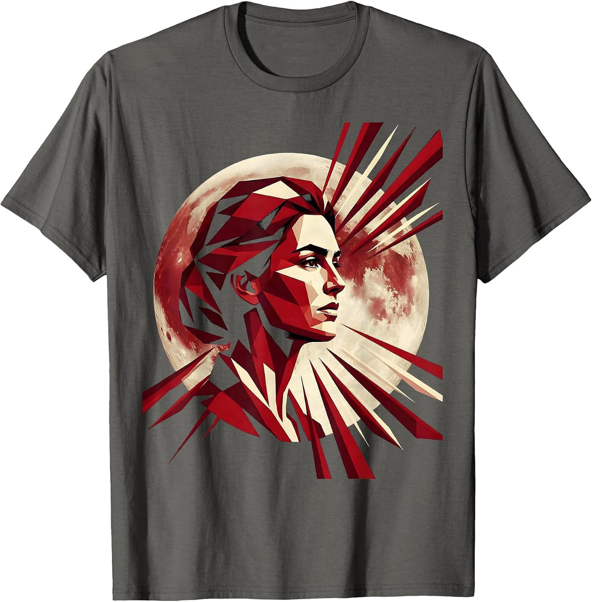 Men's Full Moon Woman Face Celestial Freedom Design T-Shirt - Asphalt Grey
