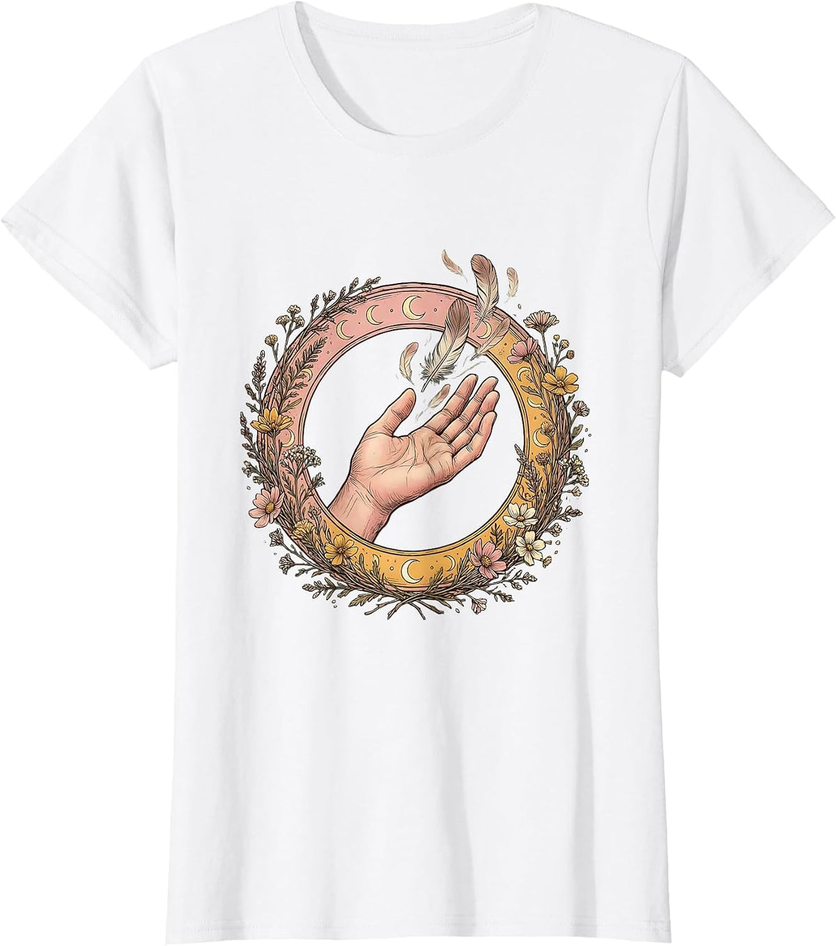 Western Girl Releasing Feathers Boho Graphic Tee T-Shirt - White