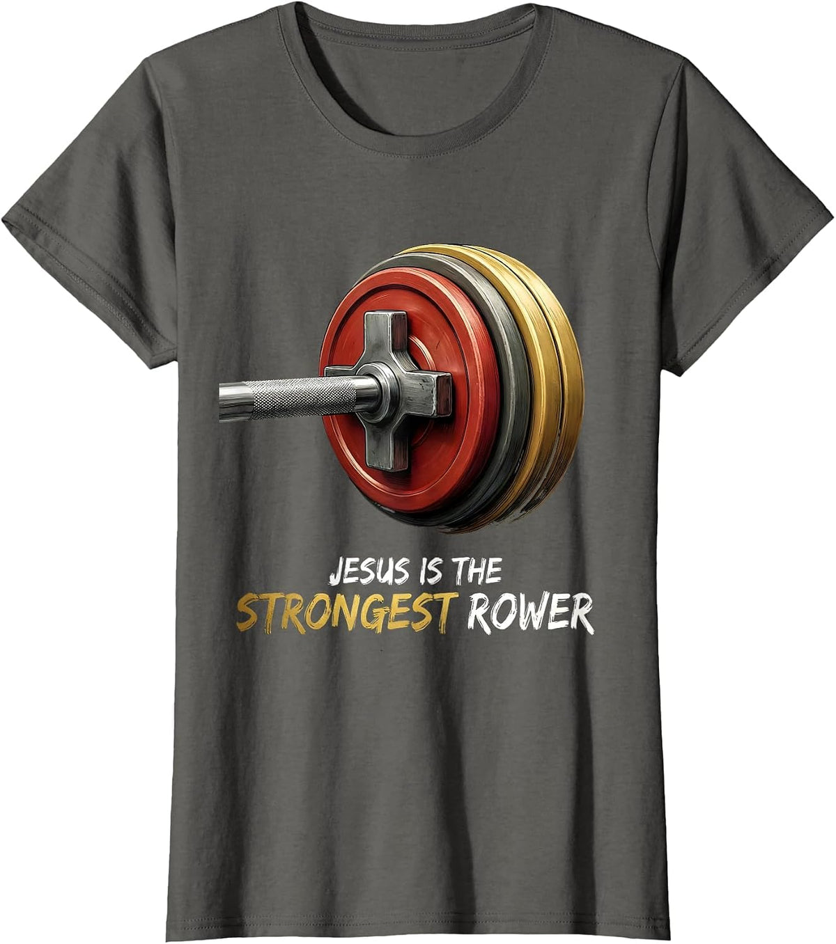 Women's Jesus Is The Strongest Rower Funny Christian Gym Deadlifter T-Shirt - Asphalt Grey