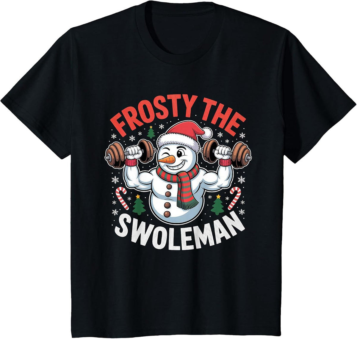 Frosty The Swoleman Funny Gym Swole Bro Snowman T-Shirt - Black