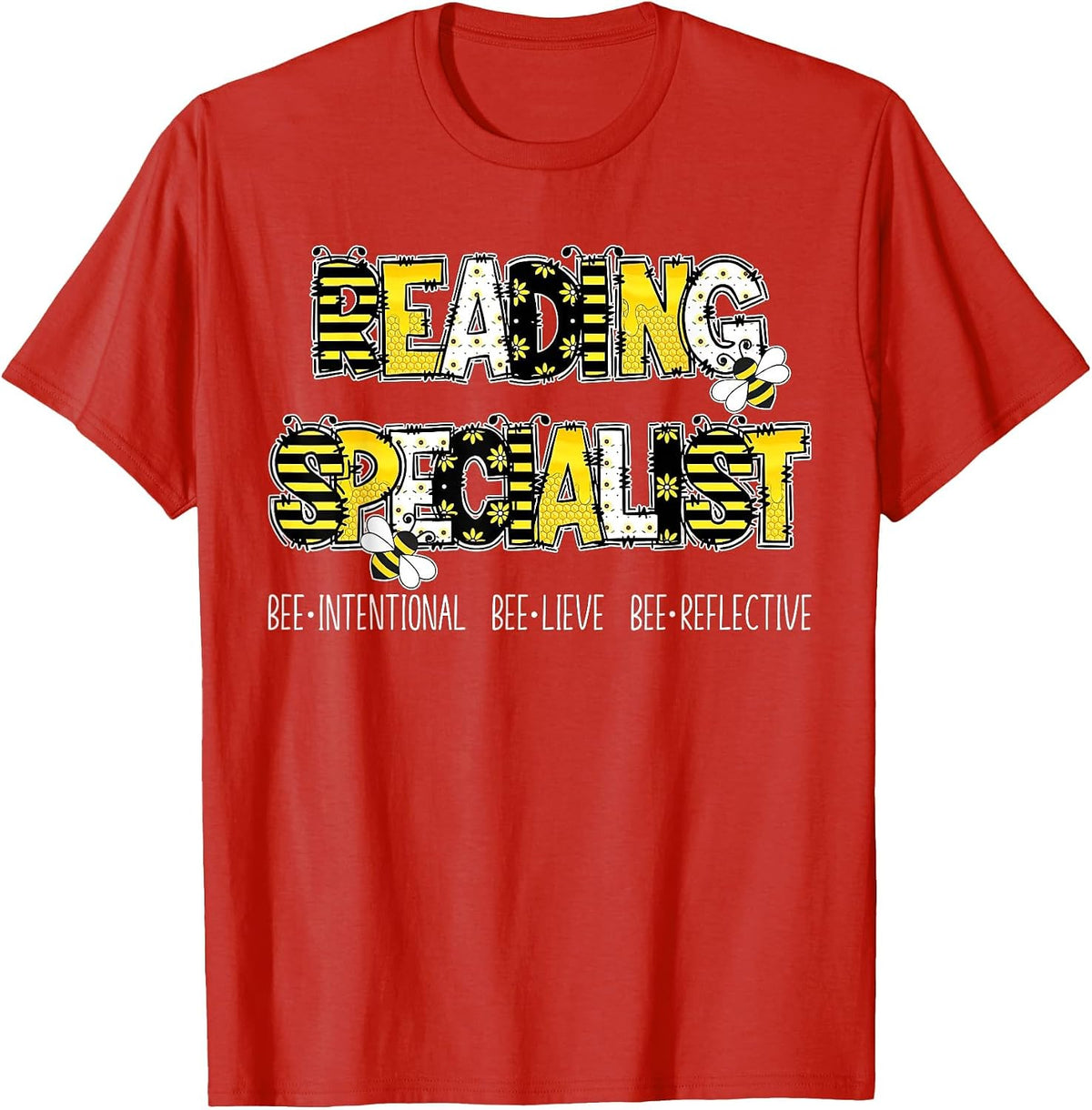 Retro Reading Specialist Bee Reading Interventionist Squad T-Shirt - Red