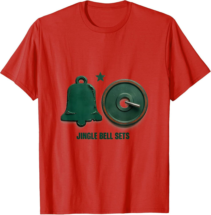 Men's Jingle Bell Sets Funny Christmas Gym Workout Weightlifting T-Shirt - Red