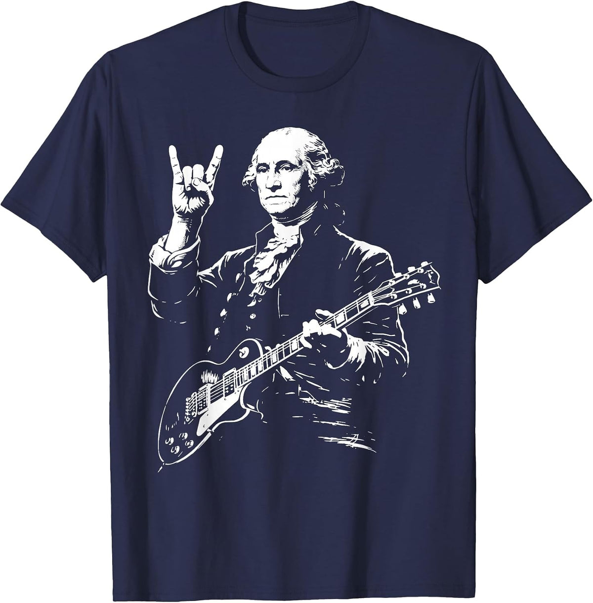 George Washington Playing The Electric Guitar T-Shirt - Navy Blue