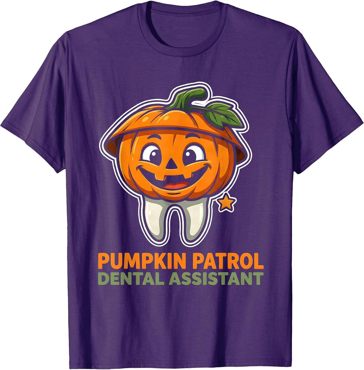 Men's Pumpkin Patrol Dental Assistant Cartoon Halloween Dental T-Shirt - Purple
