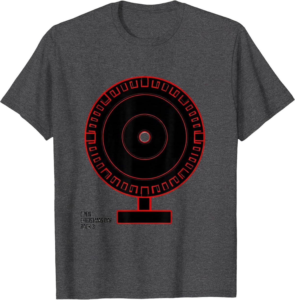 Men's Open Christmas Day, Rack 3 Funny Gym Weightlifting Christmas T-Shirt - Dark Heather Grey
