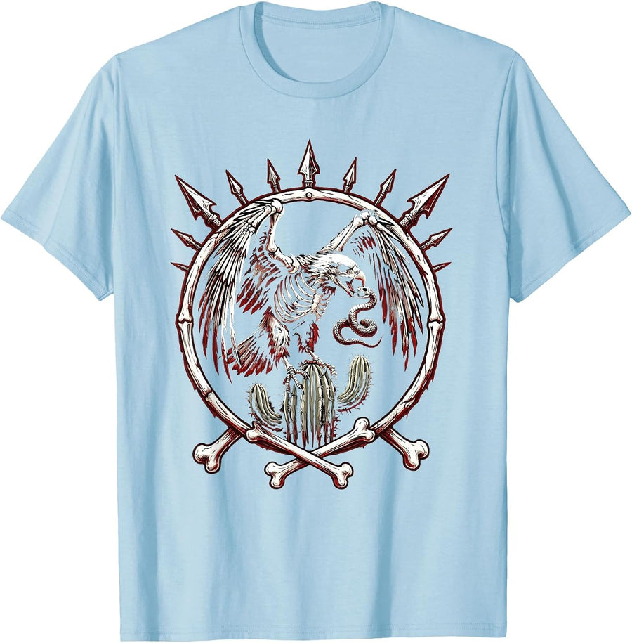 Men's Mexican Eagle Devouring Serpent Cactus Design T-Shirt - Baby Blue