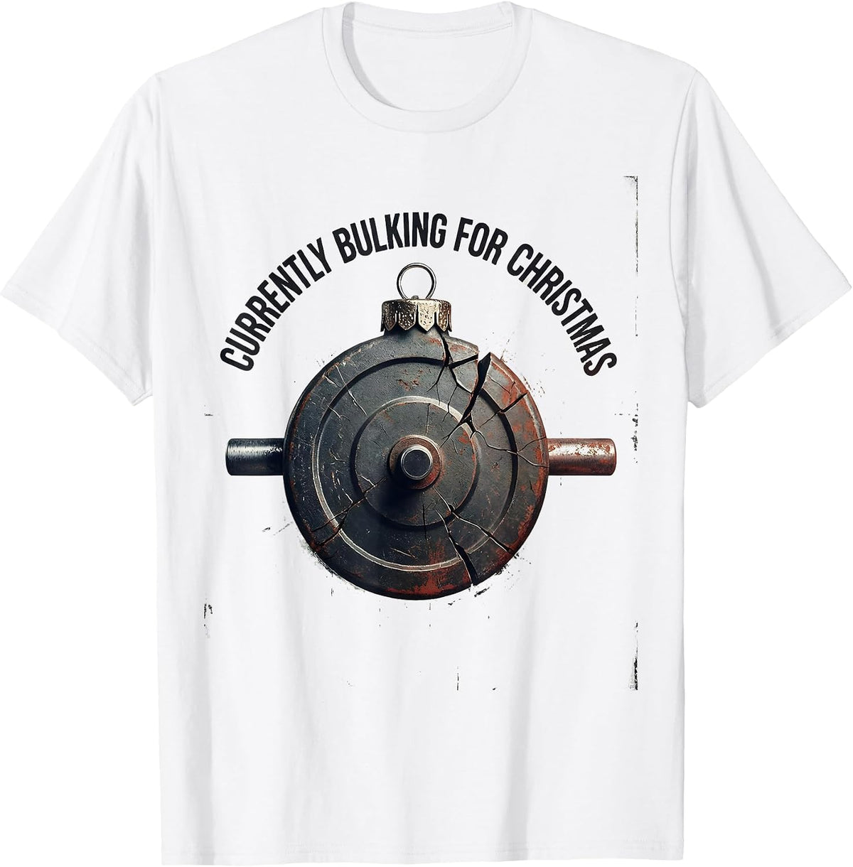 Men's Currently Bulking For Christmas Distressed Weightlifting Gym T-Shirt - White