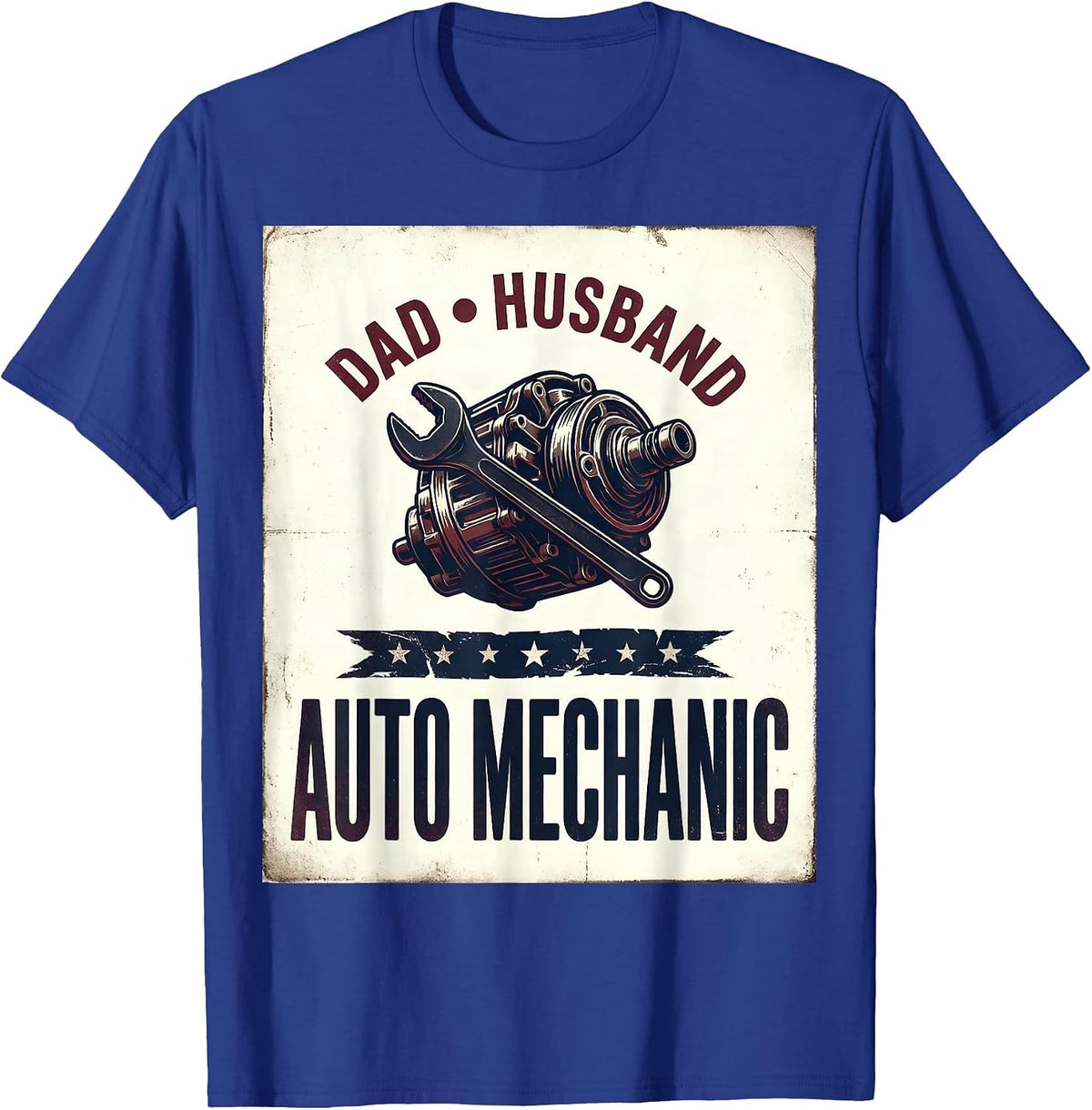 Men's Dad Husband Auto Mechanic Vintage Patriotic Flag Mechanic T-Shirt - Royal Blue