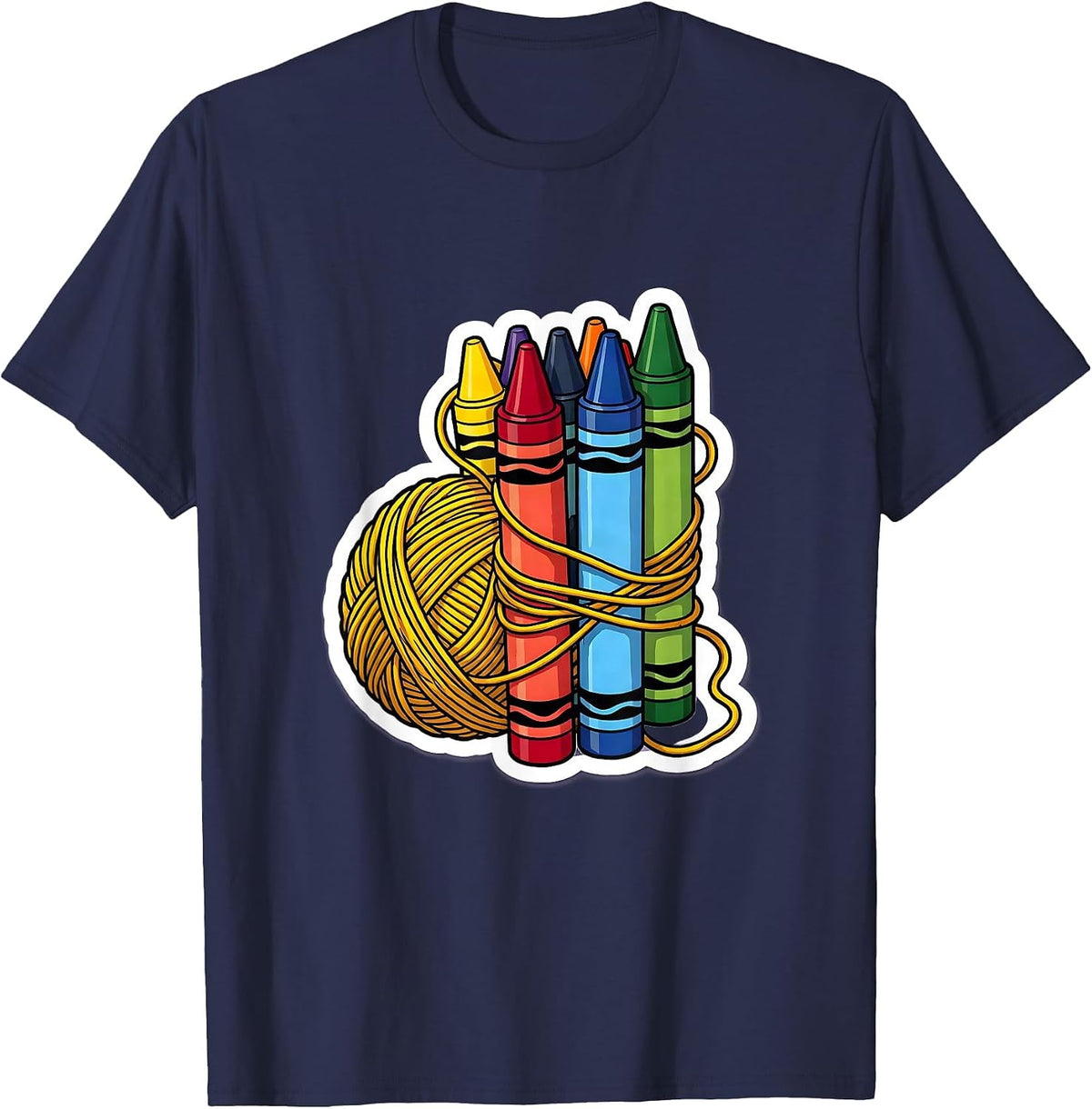 Men's Preschool Teacher Yarn and Crayon Graphic Tee T-Shirt - Navy Blue