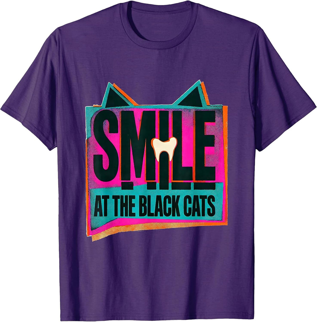 Smile at the Black Cats Risograph Halloween Dentist Dental T-Shirt - Purple