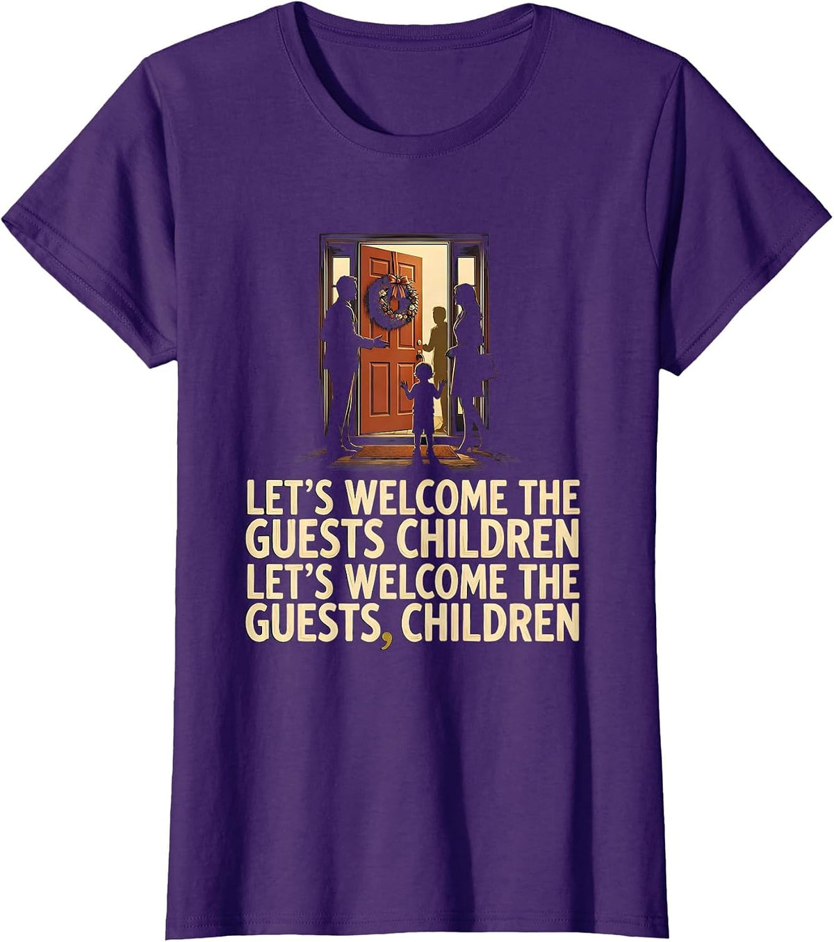 Women's Let's Welcome Guests Grammar Teacher Punctuation Humor T-Shirt - Purple