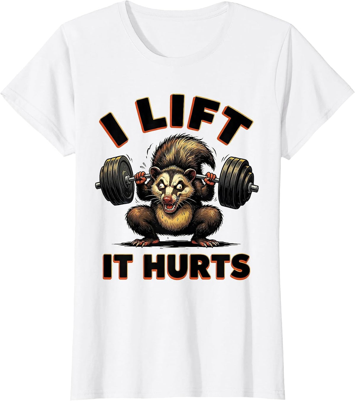 I Lift, It Hurts Funny Cartoon Gym Workout Weightlifting T-Shirt - White