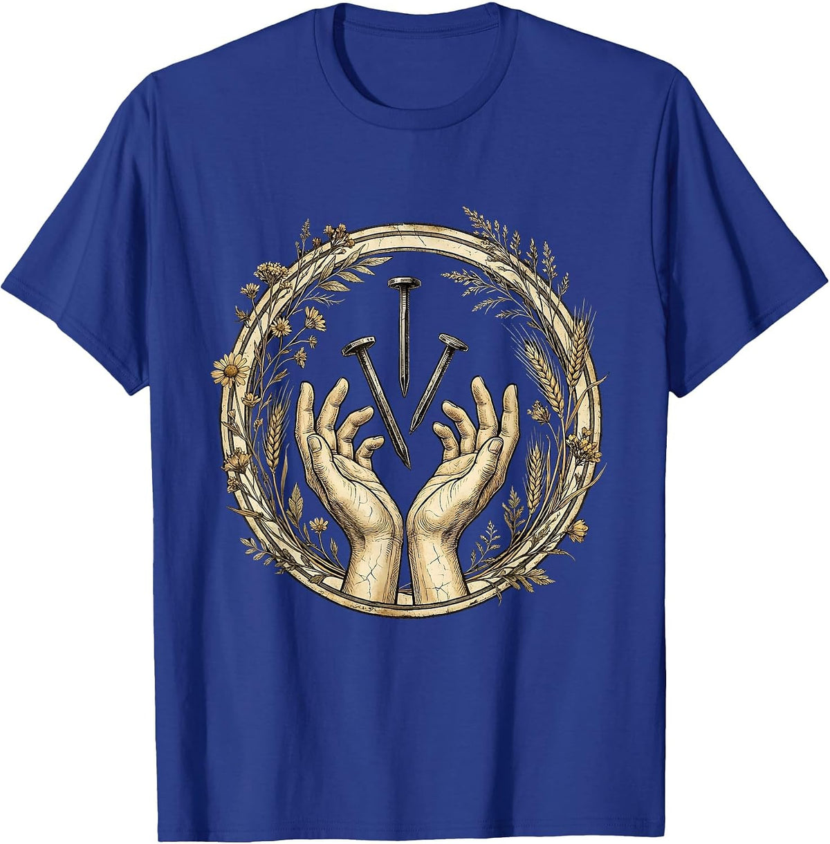 Three Nails Cross Faith Graphic Design T-Shirt - Royal Blue