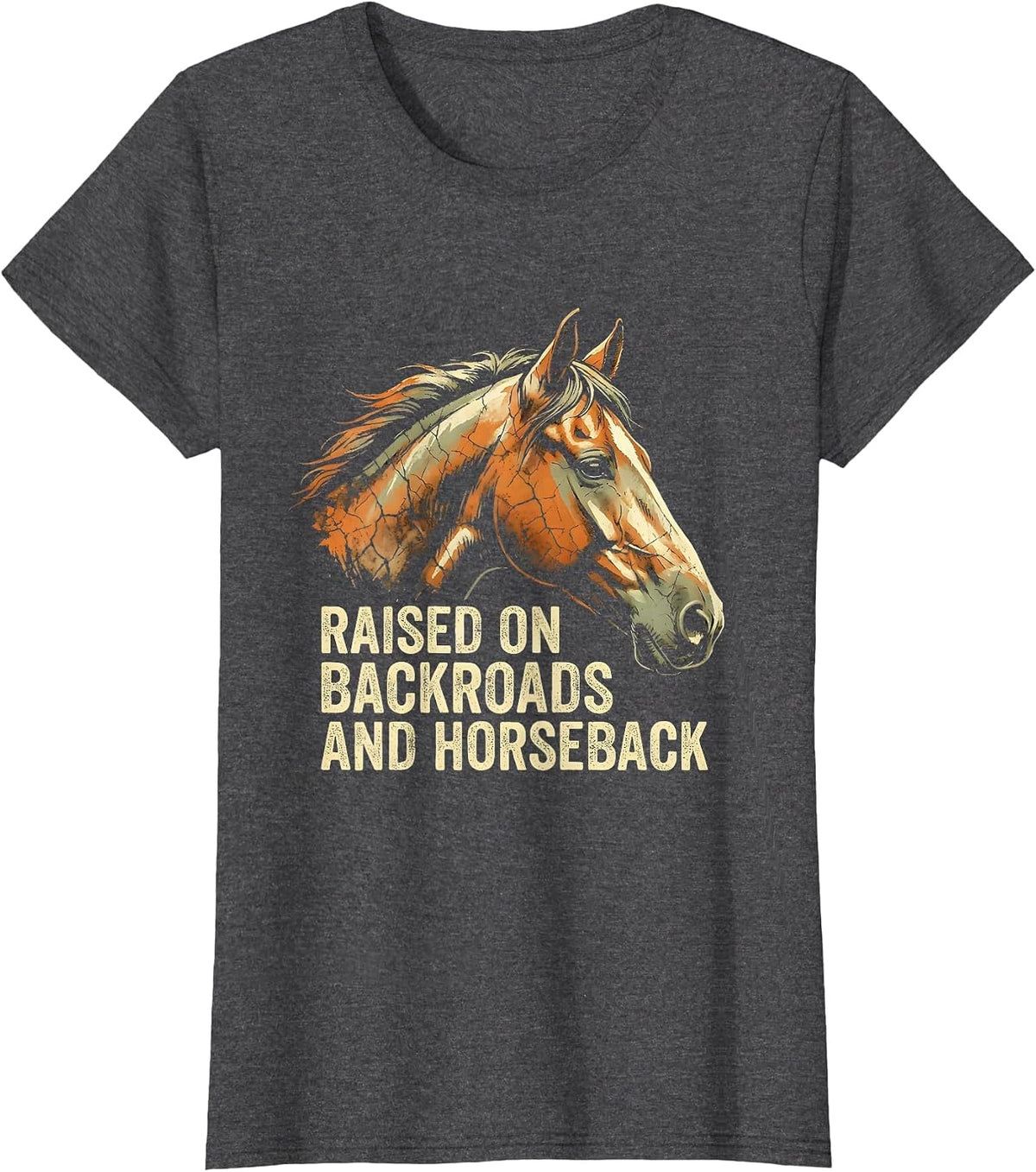 Women's Raised On Backroads And Horseback Boho Western Horse Lover T-Shirt - Dark Heather Grey