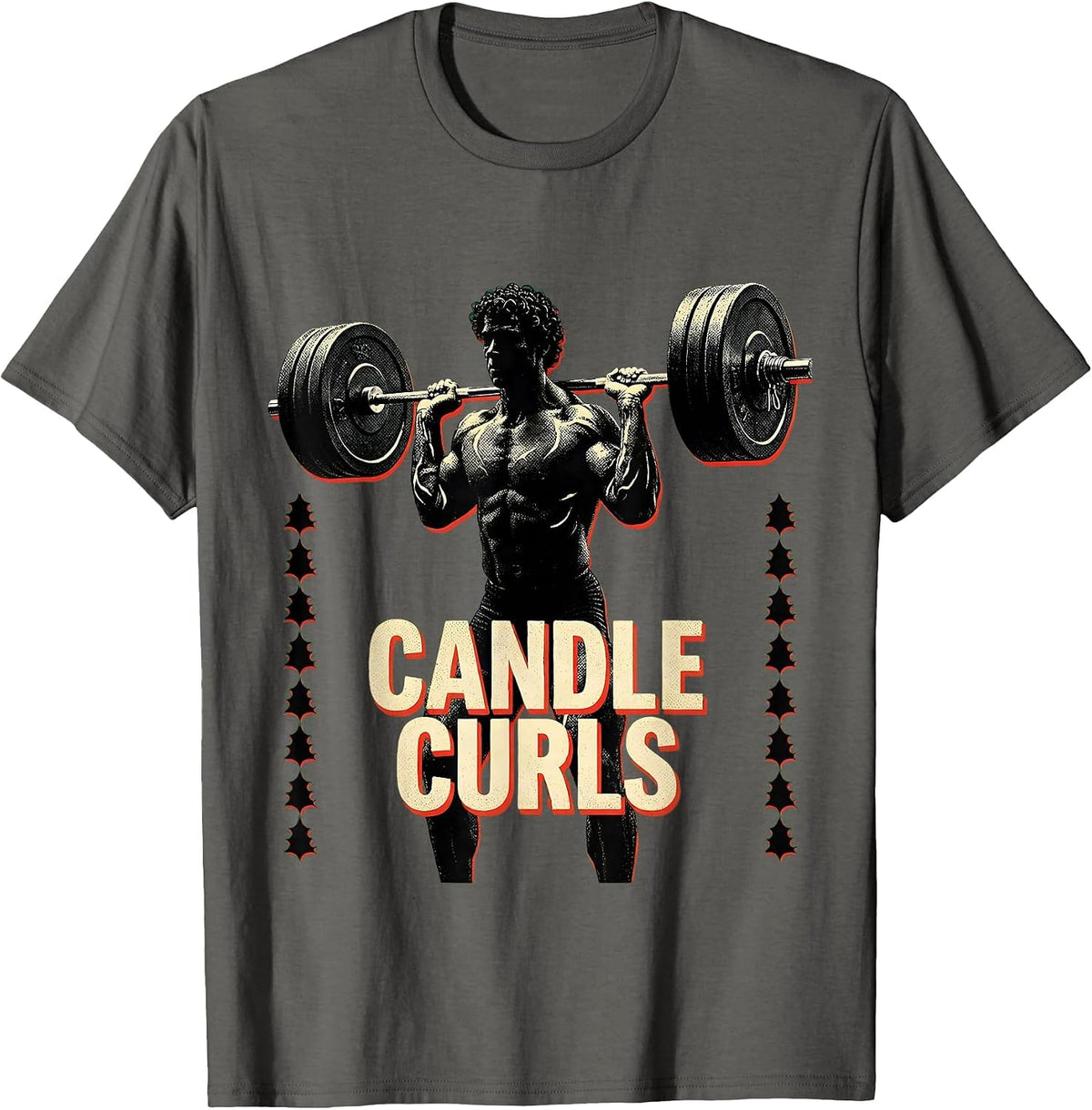 Men's Candle Curls Funny Christmas Gym Bodybuilding Weightlifting T-Shirt - Asphalt Grey