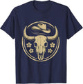 Cowgirl Catching Hat Blown by Wind Rodeo T-Shirt - Navy Blue