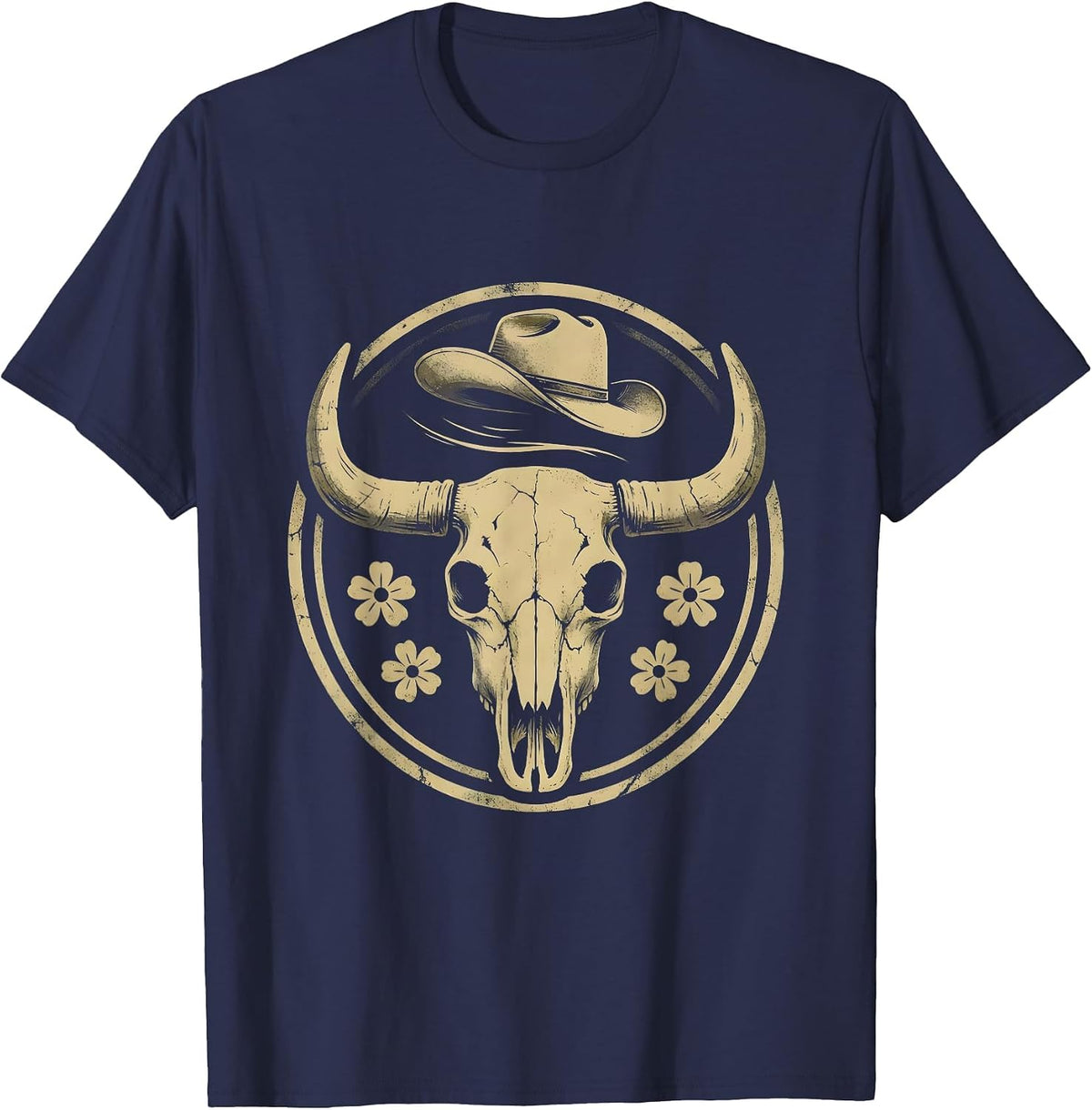 Cowgirl Catching Hat Blown by Wind Rodeo T-Shirt - Navy Blue