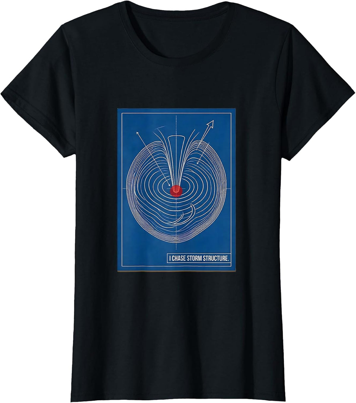 I Chase Storm Structure Technical Blueprint Meteorology T-Shirt - Black