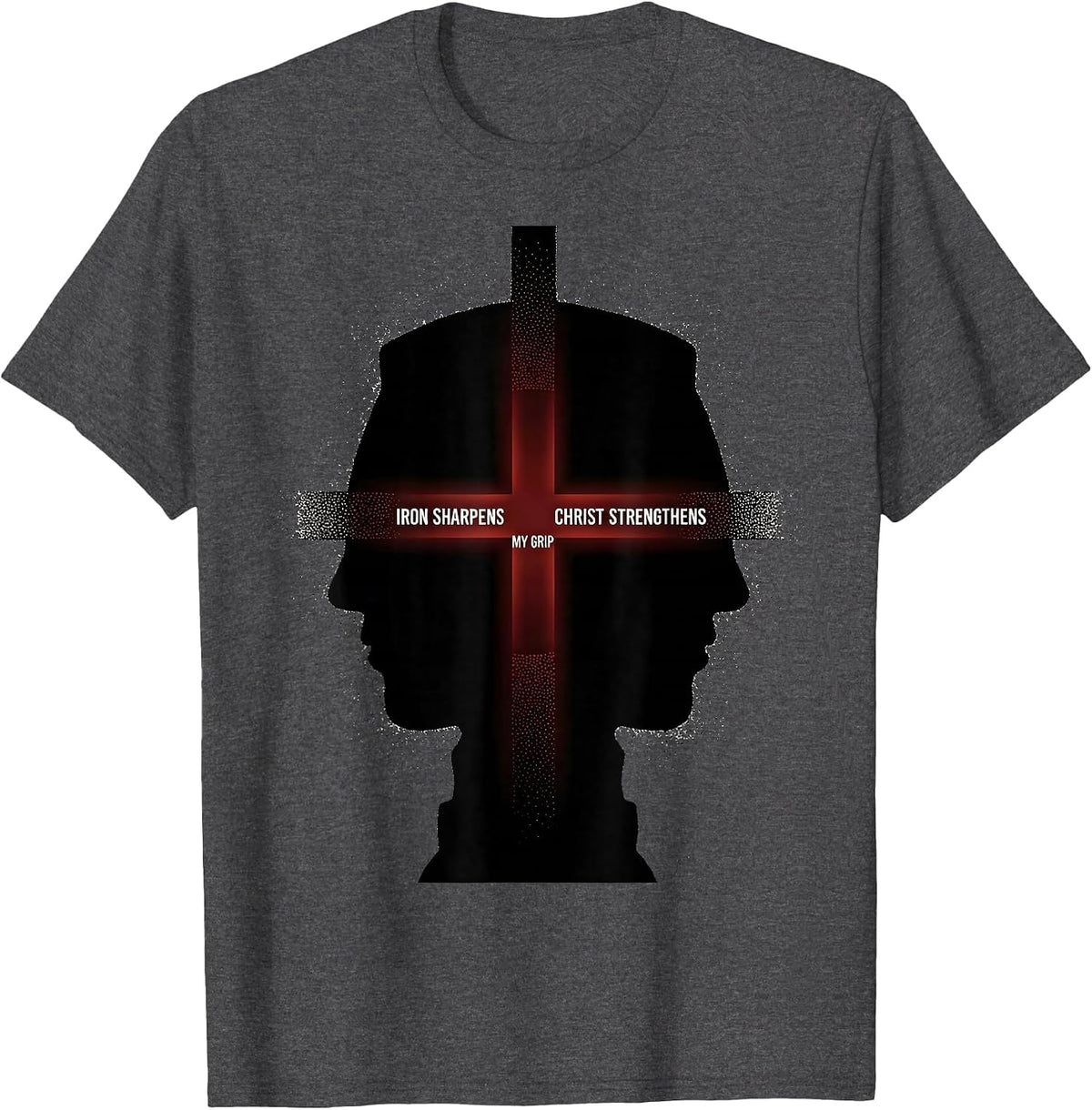 Men's Iron Sharpens, Christ Strengthens My Grip Christian Gym T-Shirt - Dark Heather Grey