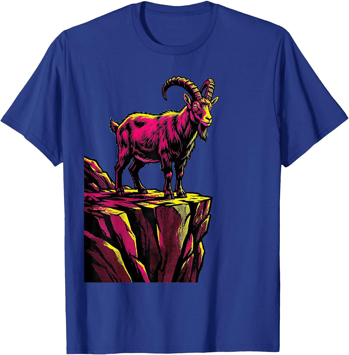 Men's Mountain Goat Cliff Edge Wildlife Graphic T-Shirt - Royal Blue