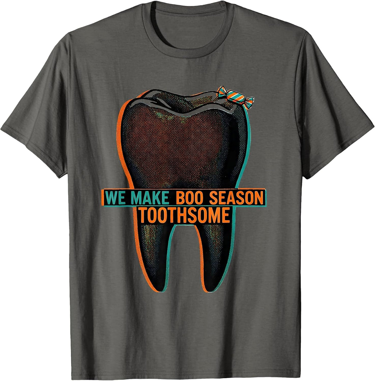 Men's We Make Boo Season Toothsome Risograph Dental Squad T-Shirt - Asphalt Grey