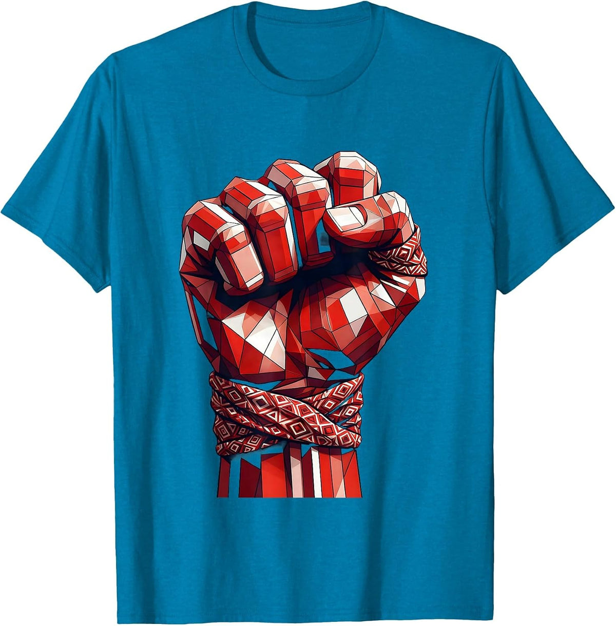 Raised Fist Bandana Wrapped Knuckles Graphic T-Shirt - Sapphire Blue