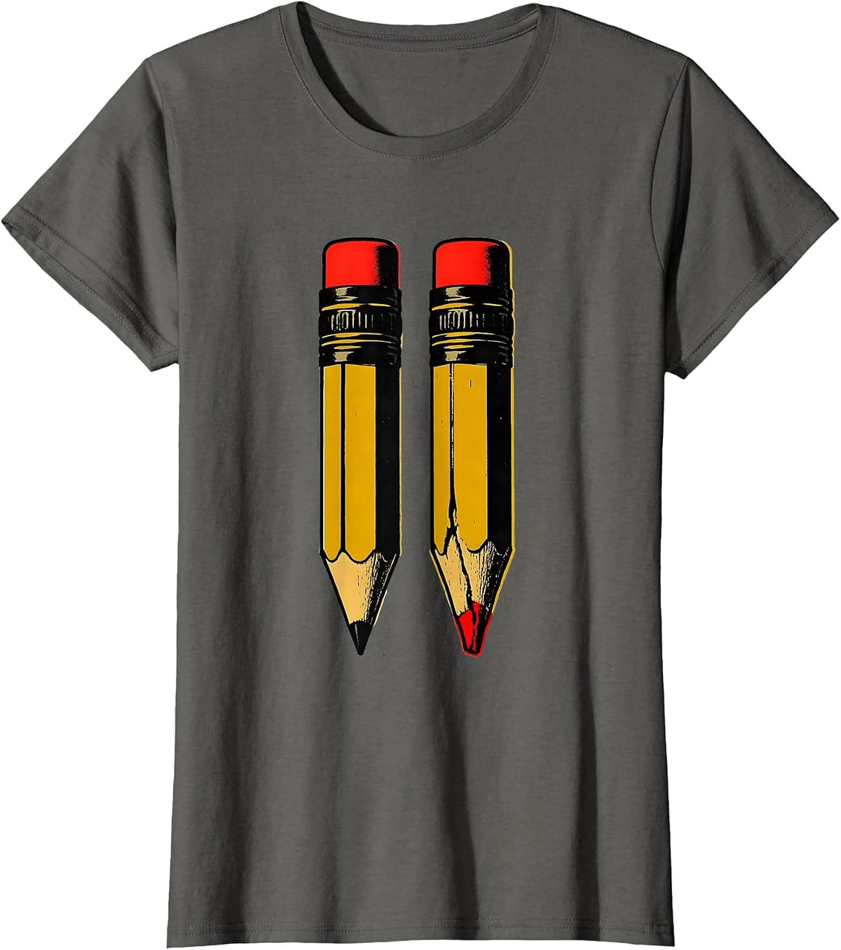 Women's Oversized Pencils Broken Tip Screenprint Teacher Humor T-Shirt - Asphalt Grey