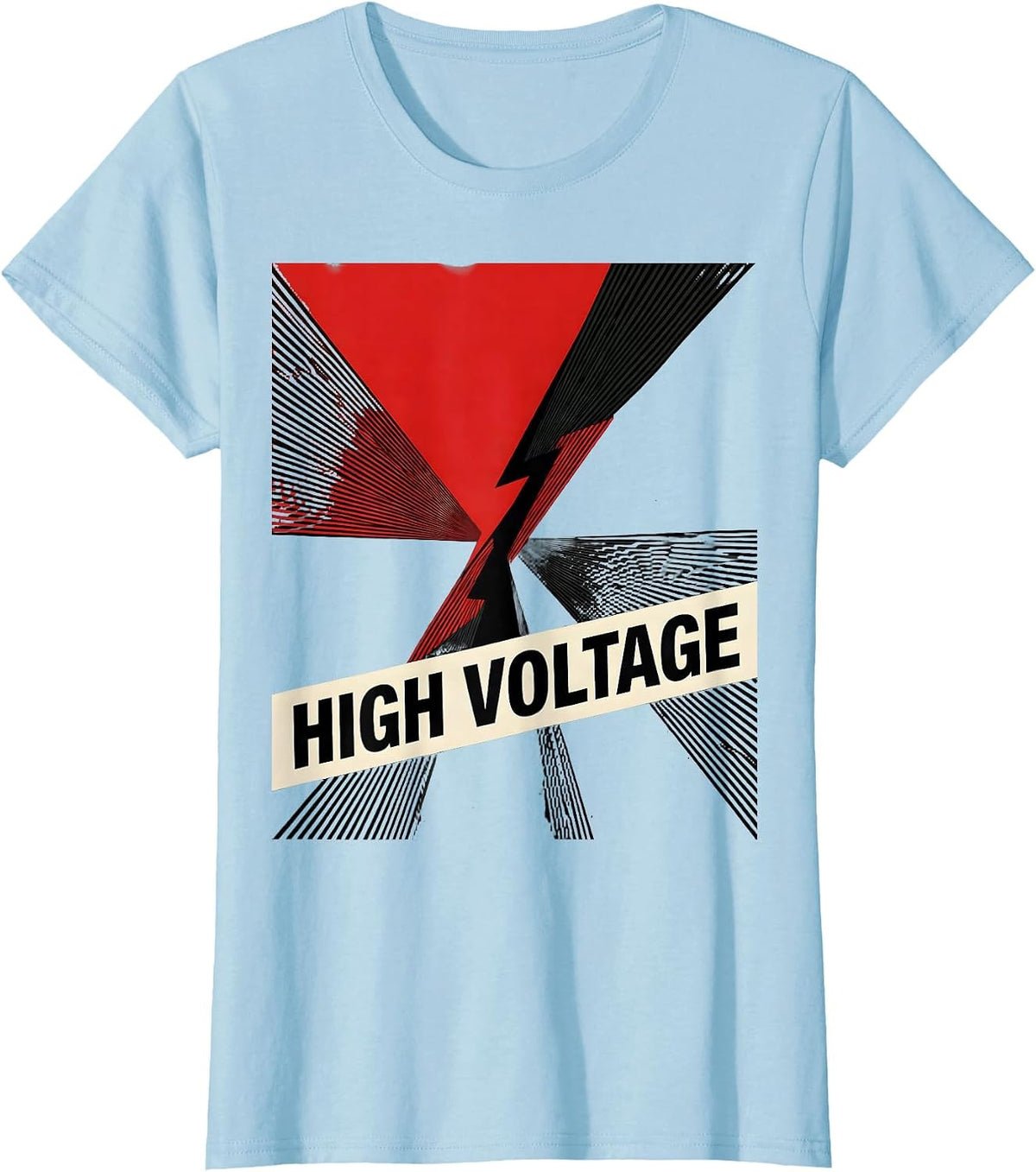 Women's HIGH VOLTAGE Bold Lightning Bolt Graphic Minimalist Icon T-Shirt - Baby Blue