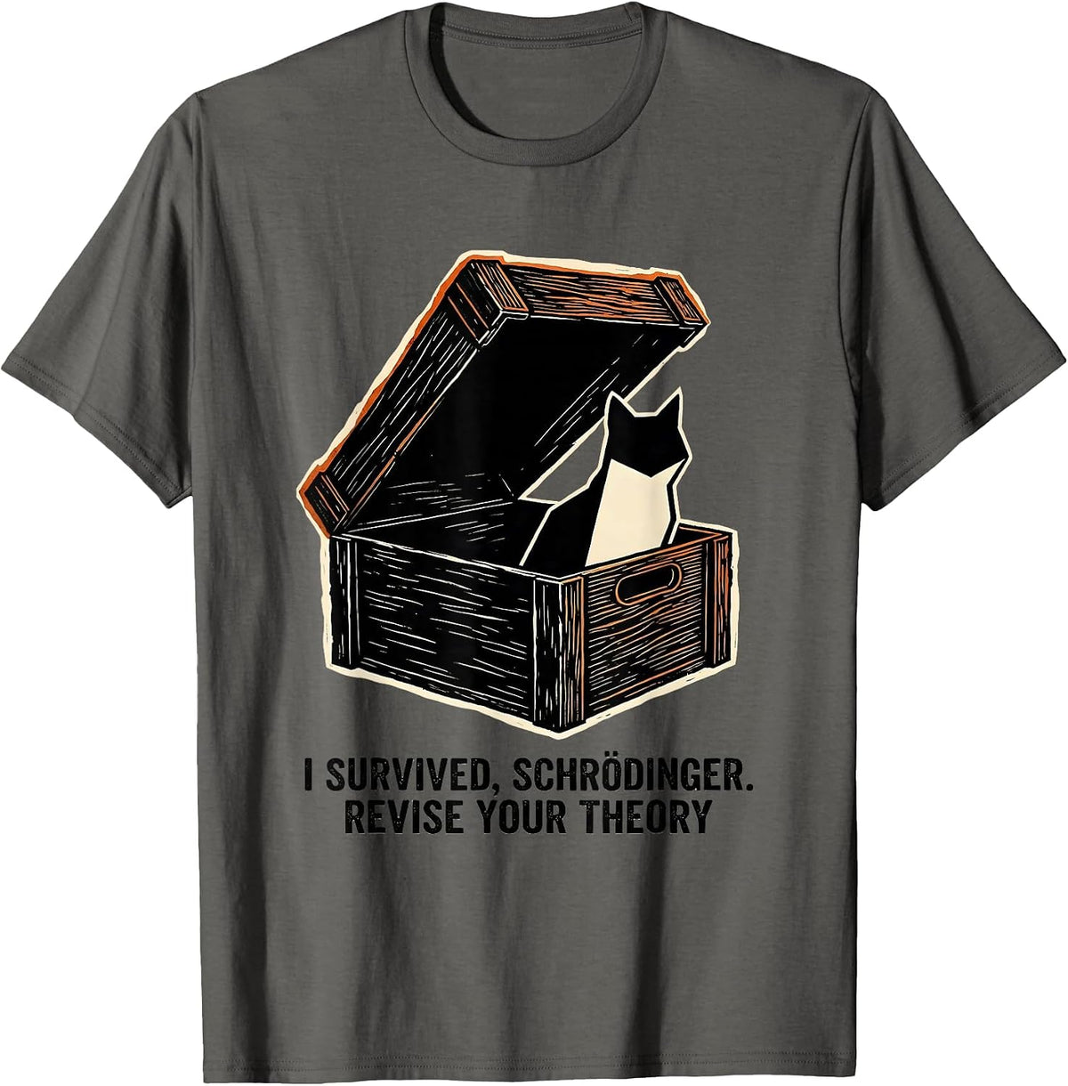 Men's I Survived, Schrödinger. Revise Your Theory Science Teacher T-Shirt - Asphalt Grey