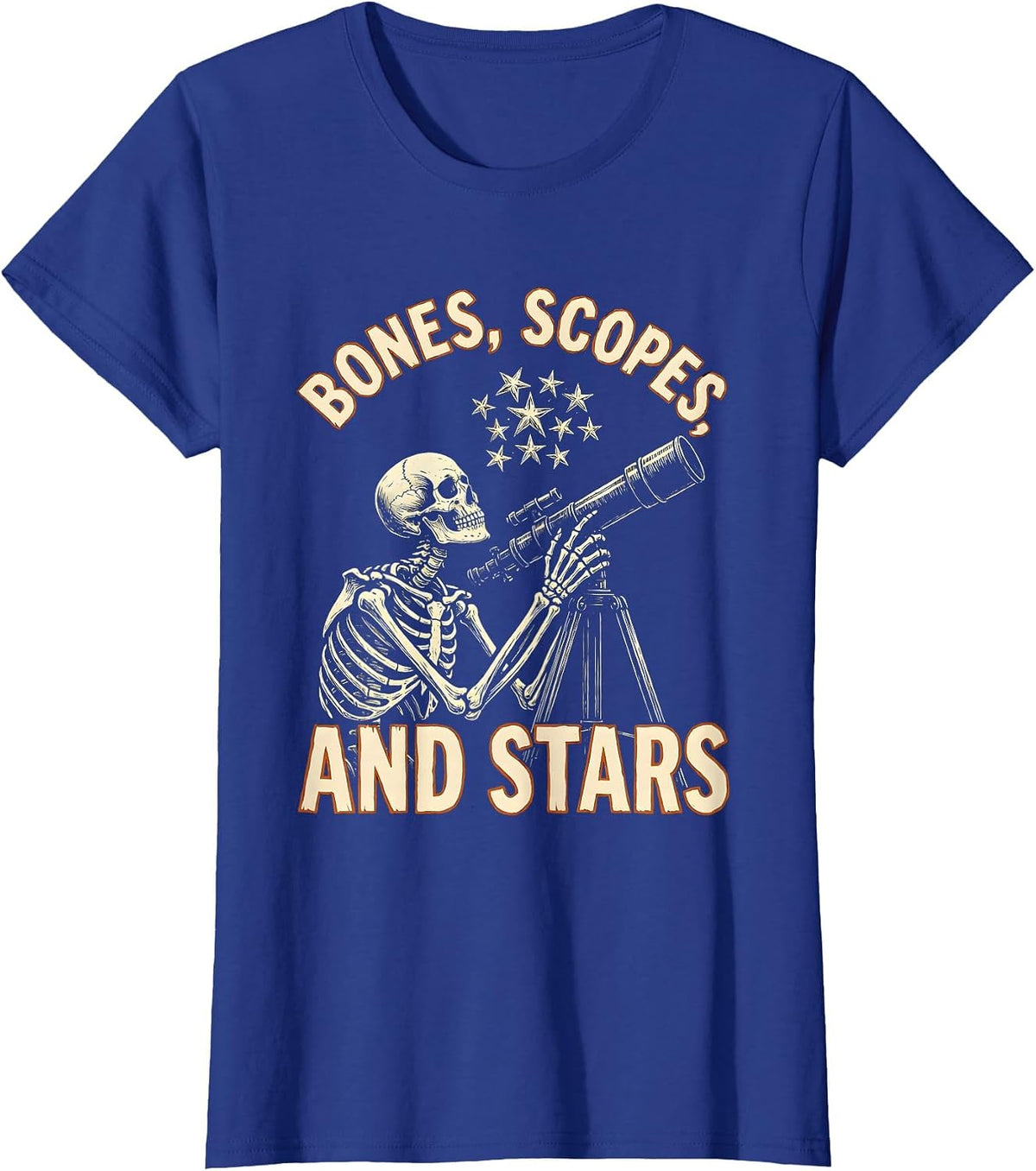 Women's Halloween Skeleton Astronomer Bones Scopes and Stars T-Shirt - Royal Blue