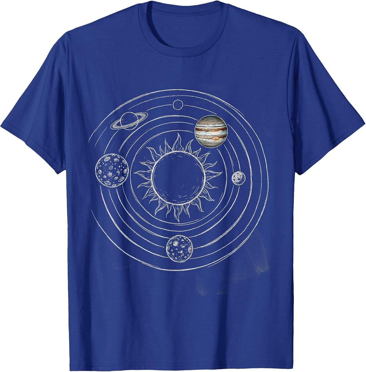 Men's Solar System Chalkboard Illustration Science Design T-Shirt - Royal Blue