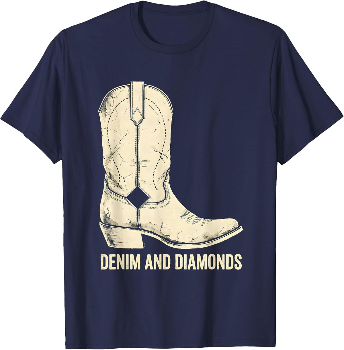 Denim and Diamonds Boho Western Cowgirl Glam Style T-Shirt - Navy Blue