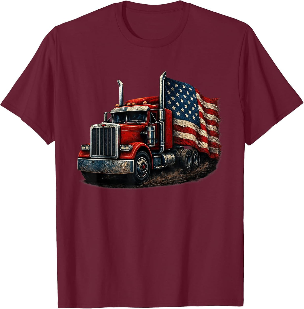 Us American Flag Semi Truck Driver Trucker T-Shirt - Burgundy