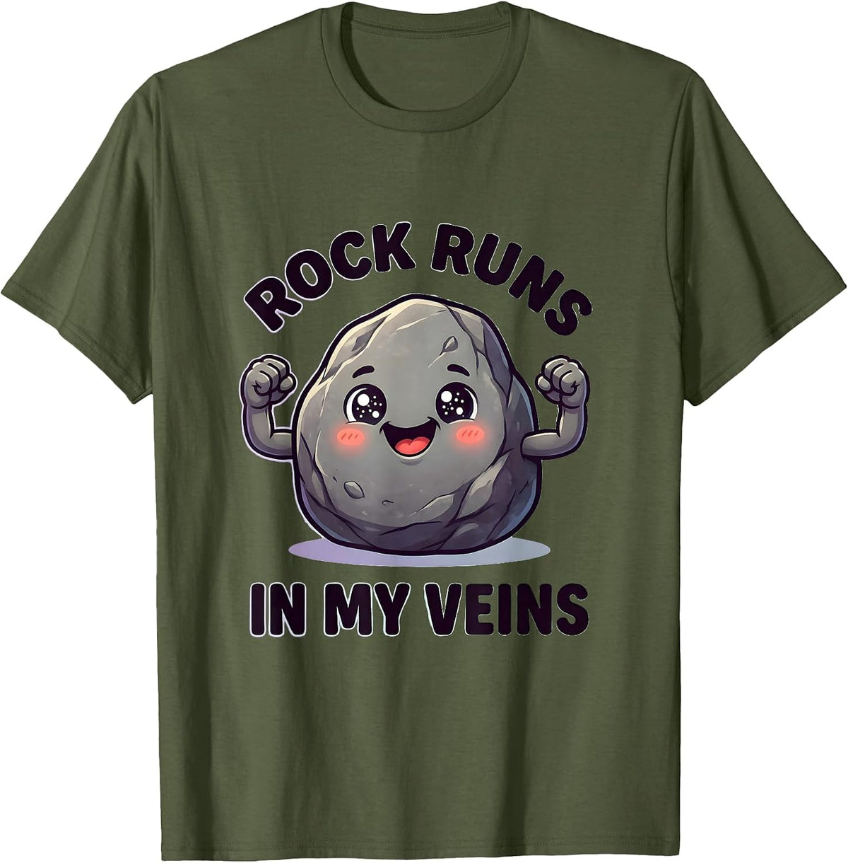 Rock Runs In My Veins Music Lover Design T-Shirt - Olive Green