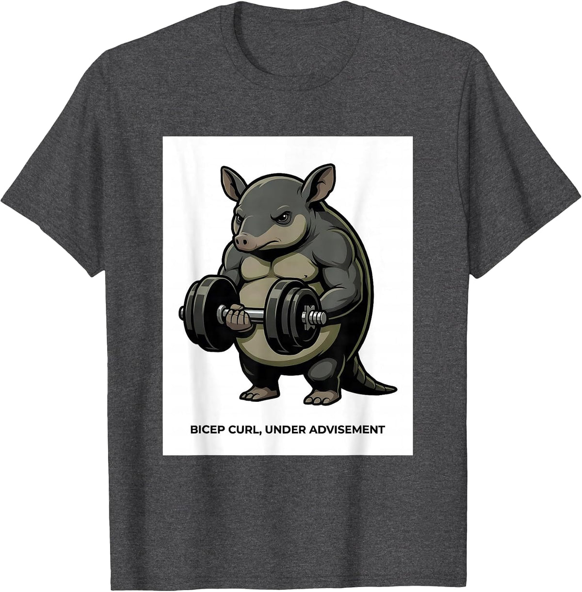 Men's Bicep Curl, Under Advisement Funny Gym Workout Weightlifting T-Shirt - Dark Heather Grey