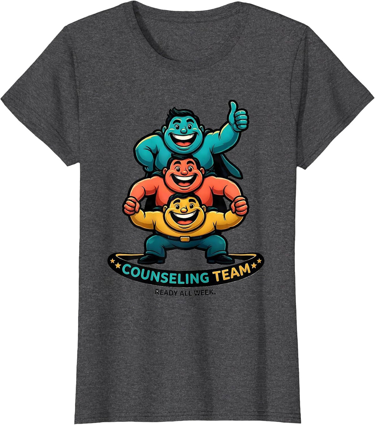 Women's Counseling Team Ready All Week Cartoon School Counselor T-Shirt - Dark Heather Grey
